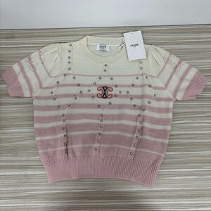 Celine Pink and Cream Embellished Tee